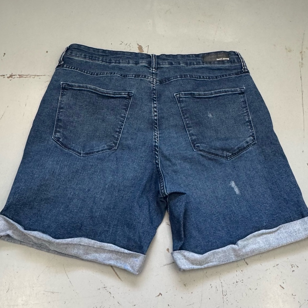 DKNY Women's Dark Blue Denim Cuffed Jean Summer Shorts - Picture 4 of 5